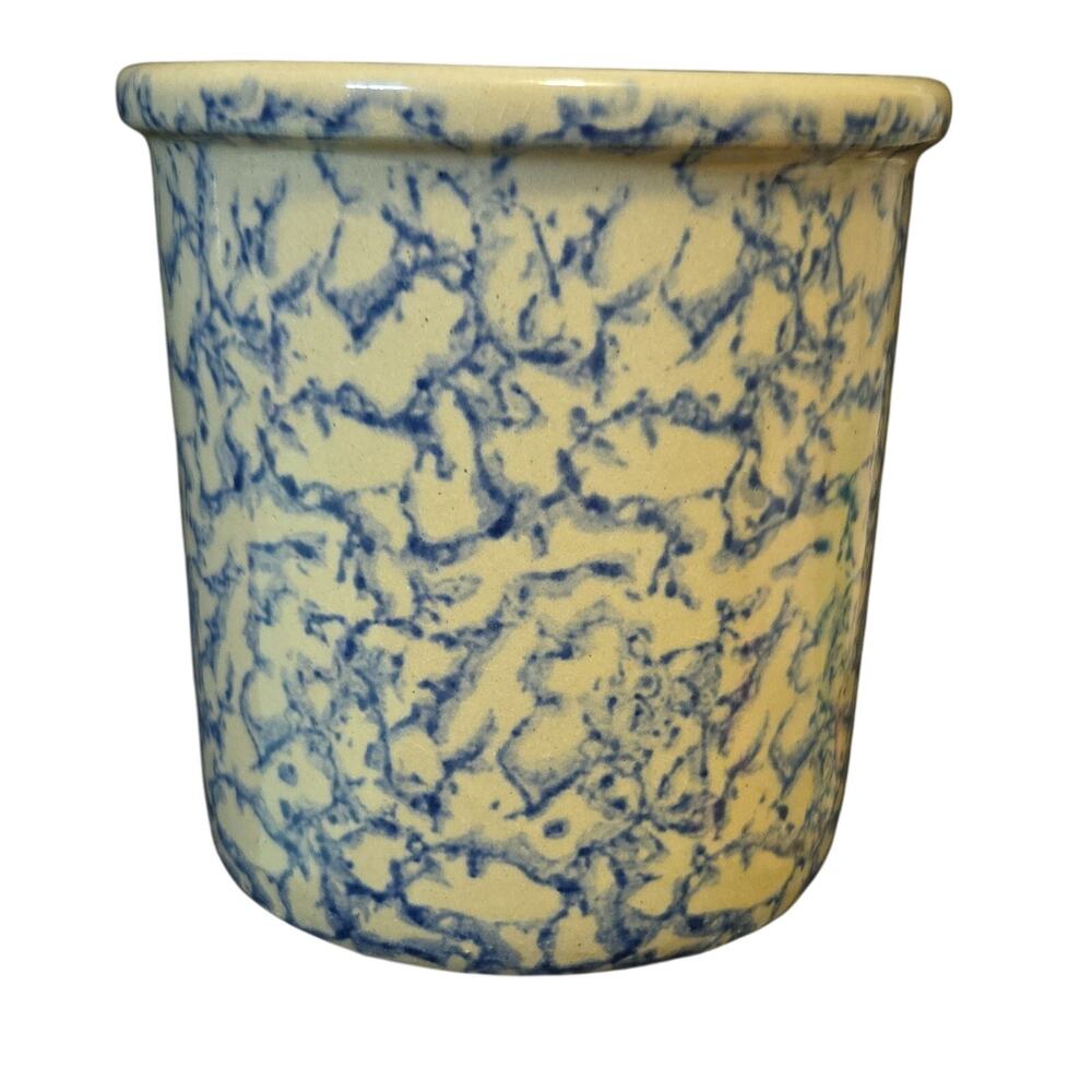 Robinson Ransbottom 1 Qt Blue Spatter Stoneware Jar Crock Roseville Ohio USA